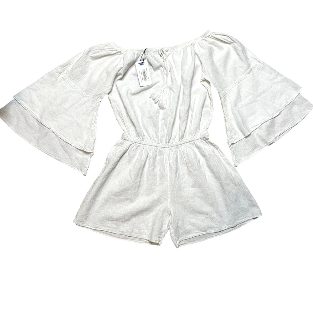 NEW White Romper Seaspice Resortwear Off Shoulder Bell Sleeve Cotton MEDIUM